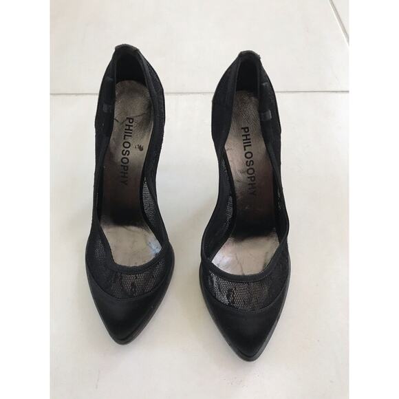Philosophy di Alberta Ferretti Lace Satin Pumps Heels Black FLAWS - Picture 2 of 11